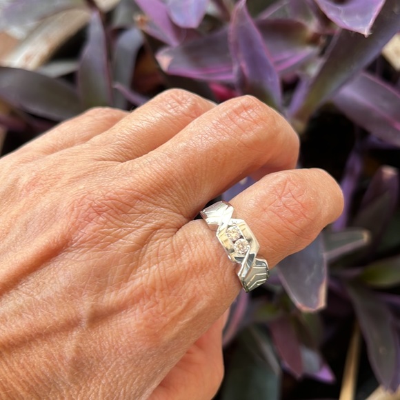 Sterling Silver Mens CZ Wedding Band Ring - Picture 3 of 12